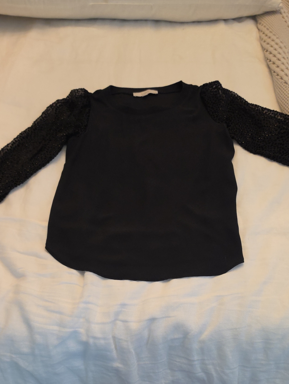 LOFT Black Long-Sleeve Blouse with Sequin Knit Sleeves
